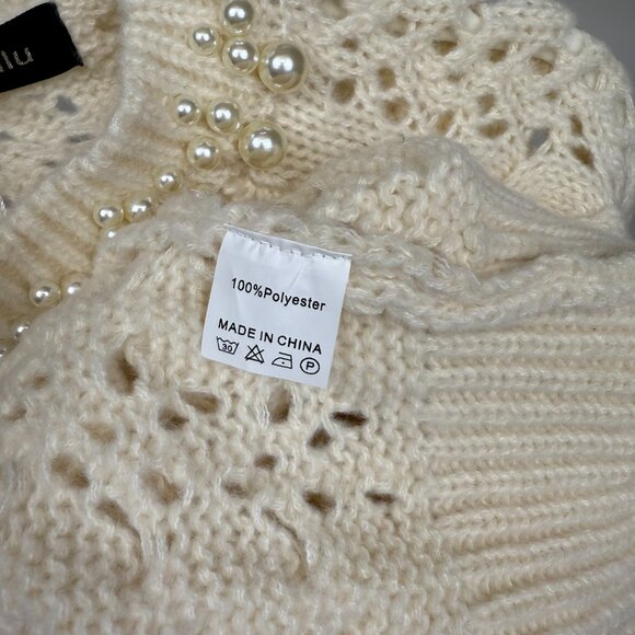 LiLu LiLu Women's Cable Knit Pullover Sweater with Pearl Detailing, Size 10, - Picture 6 of 7